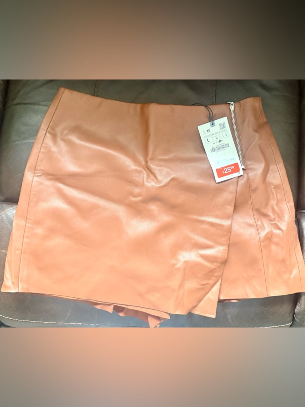 Zara Brown Faux-Leather Skort Shorts